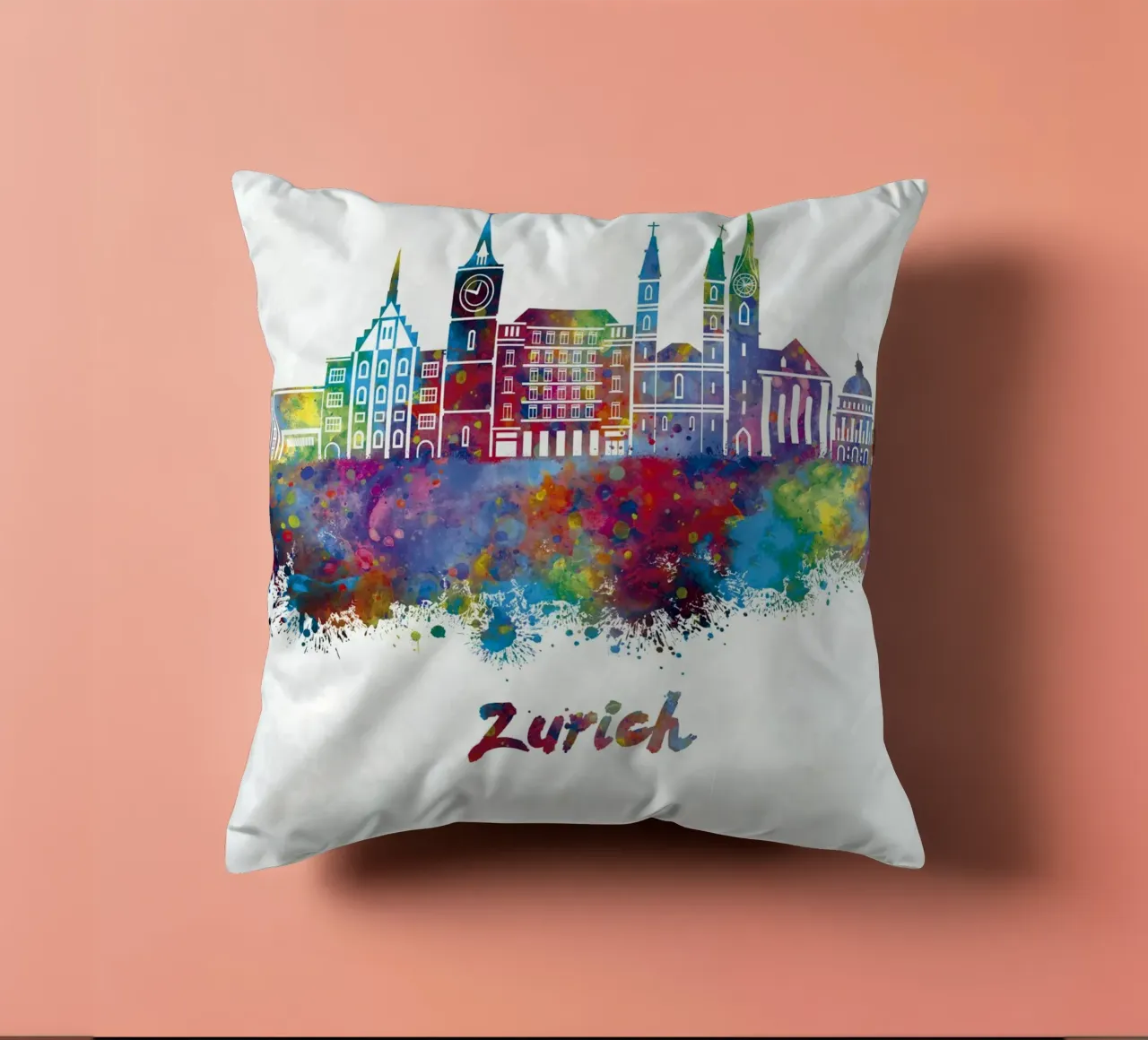 Lo skyline di Zurigo in acquerello cuscino da ARTVI-SHOP