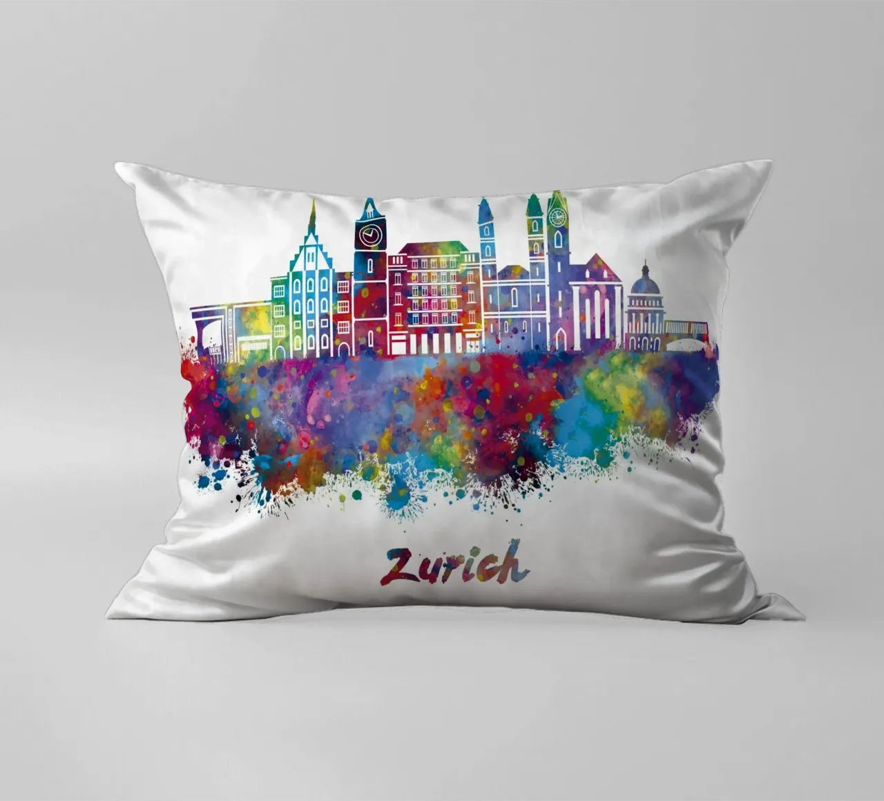 Lo skyline di Zurigo in acquerello cuscino da ARTVI-SHOP