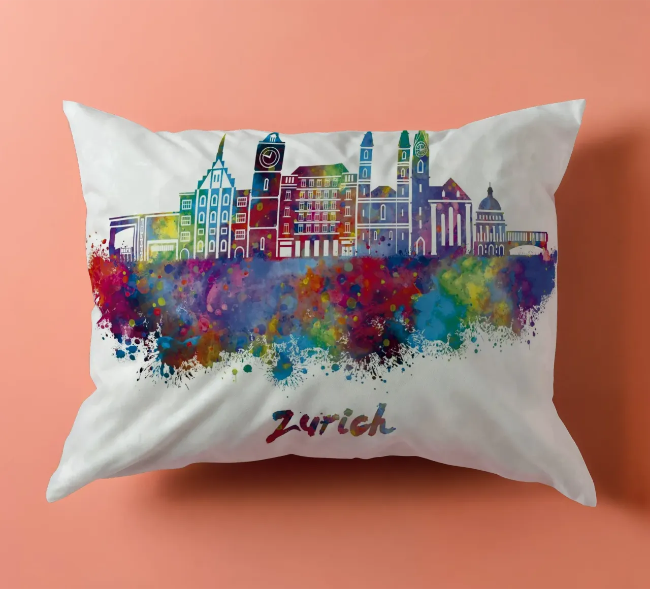 Lo skyline di Zurigo in acquerello cuscino da ARTVI-SHOP