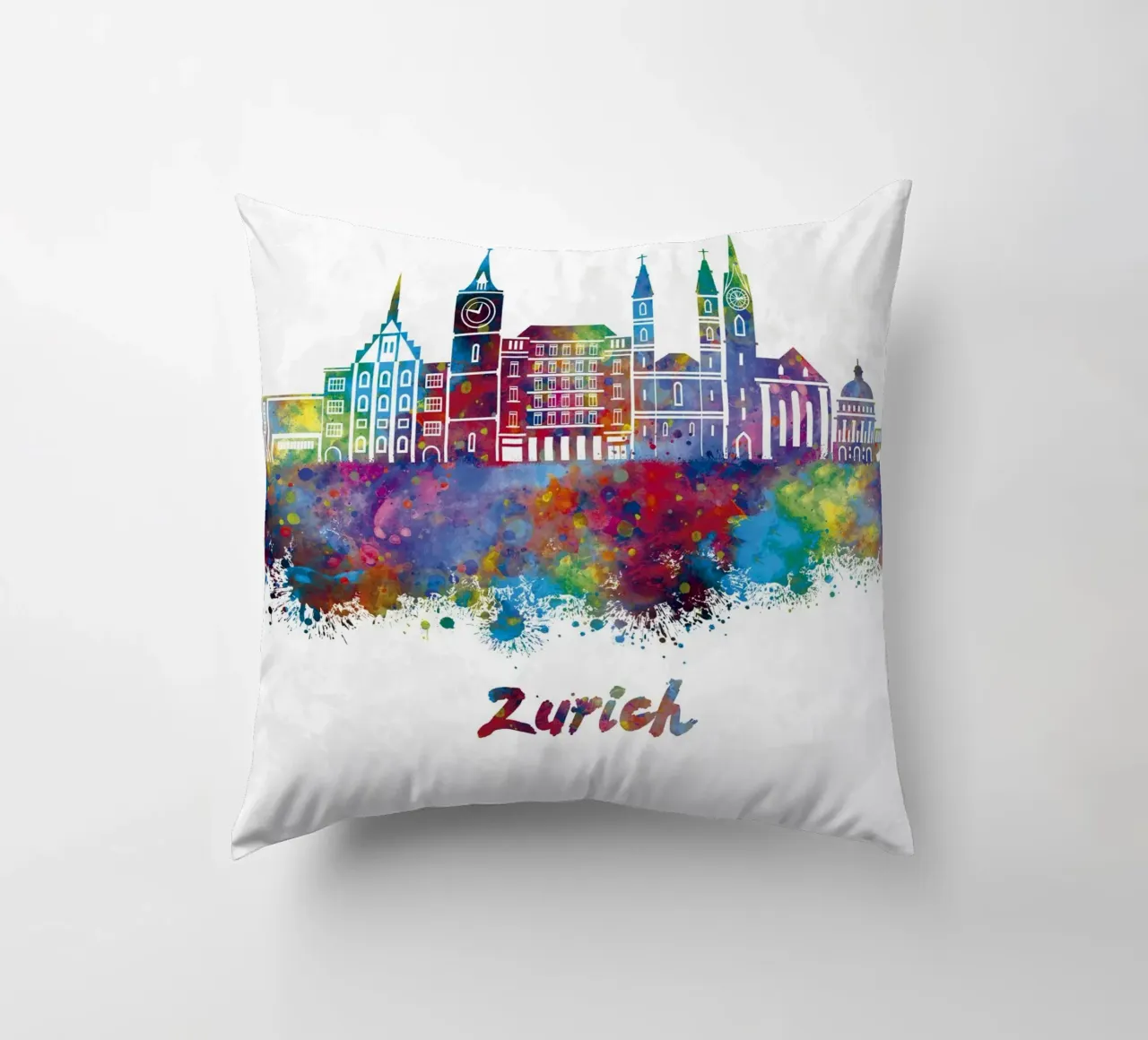 Lo skyline di Zurigo in acquerello cuscino da ARTVI-SHOP