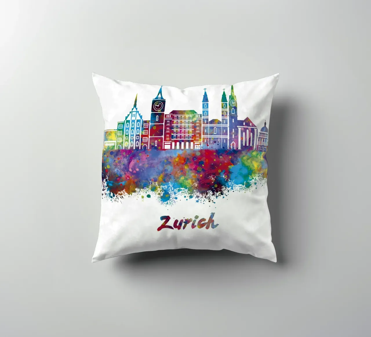 Lo skyline di Zurigo in acquerello cuscino da ARTVI-SHOP