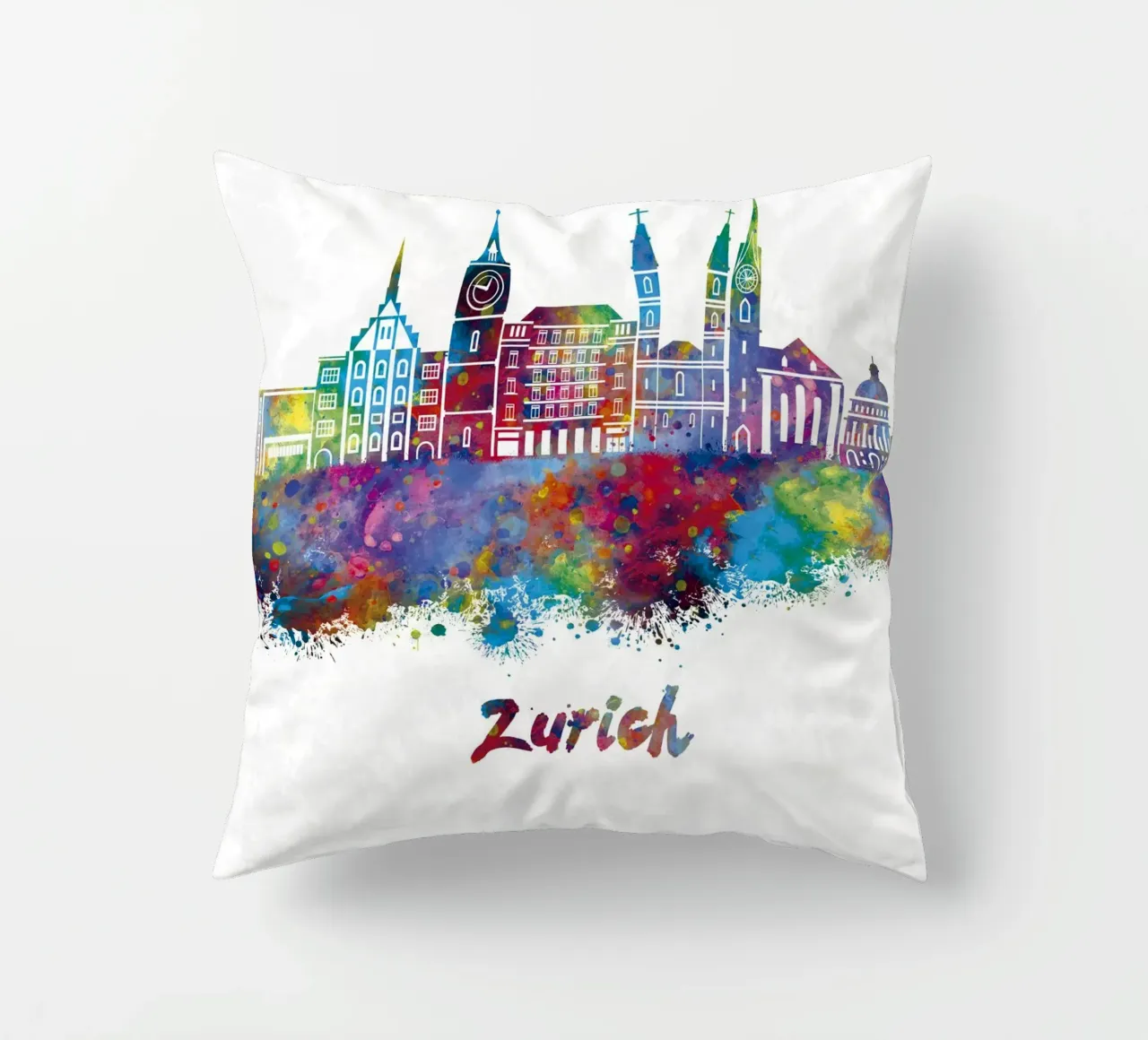 Lo skyline di Zurigo in acquerello cuscino da ARTVI-SHOP