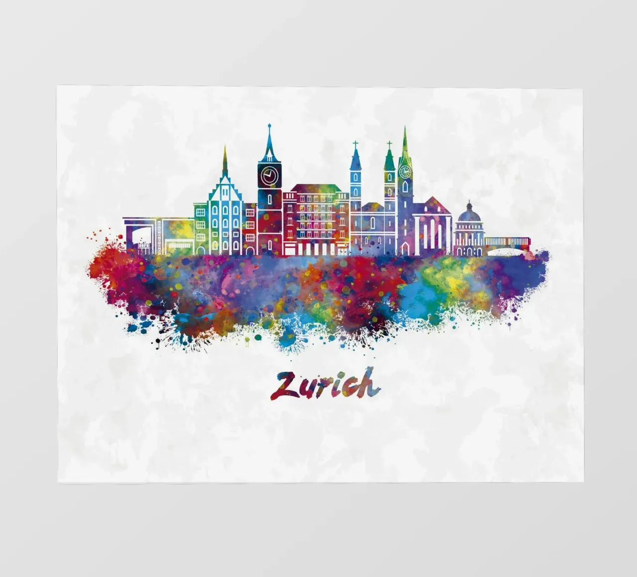 Lo skyline di Zurigo in acquerello pellicola backlit da ARTVI-SHOP