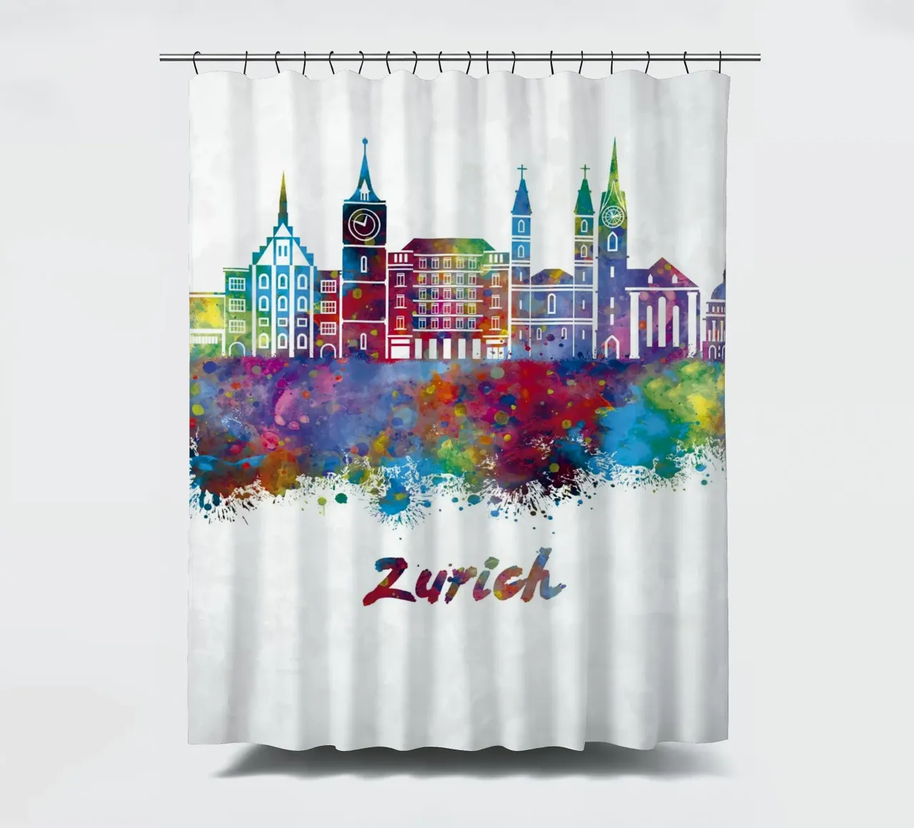 Lo skyline di Zurigo in acquerello tenda da doccia da 🎁 ARTVI-SHOP