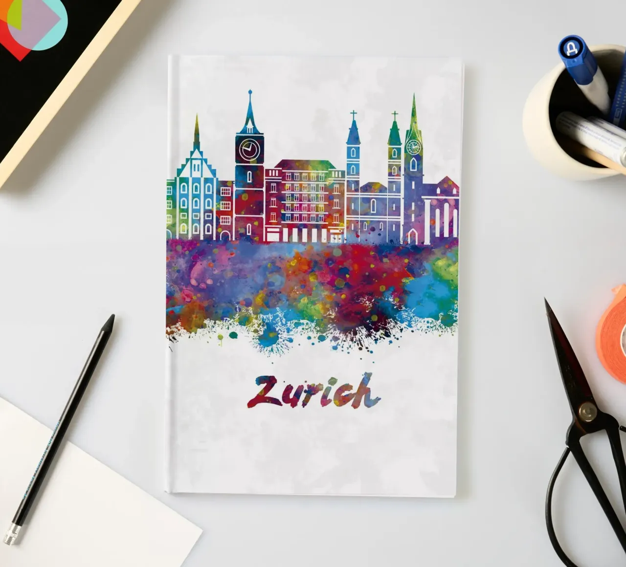 Zurich skyline in watercolor notebook by 🎁 ARTVI-SHOP