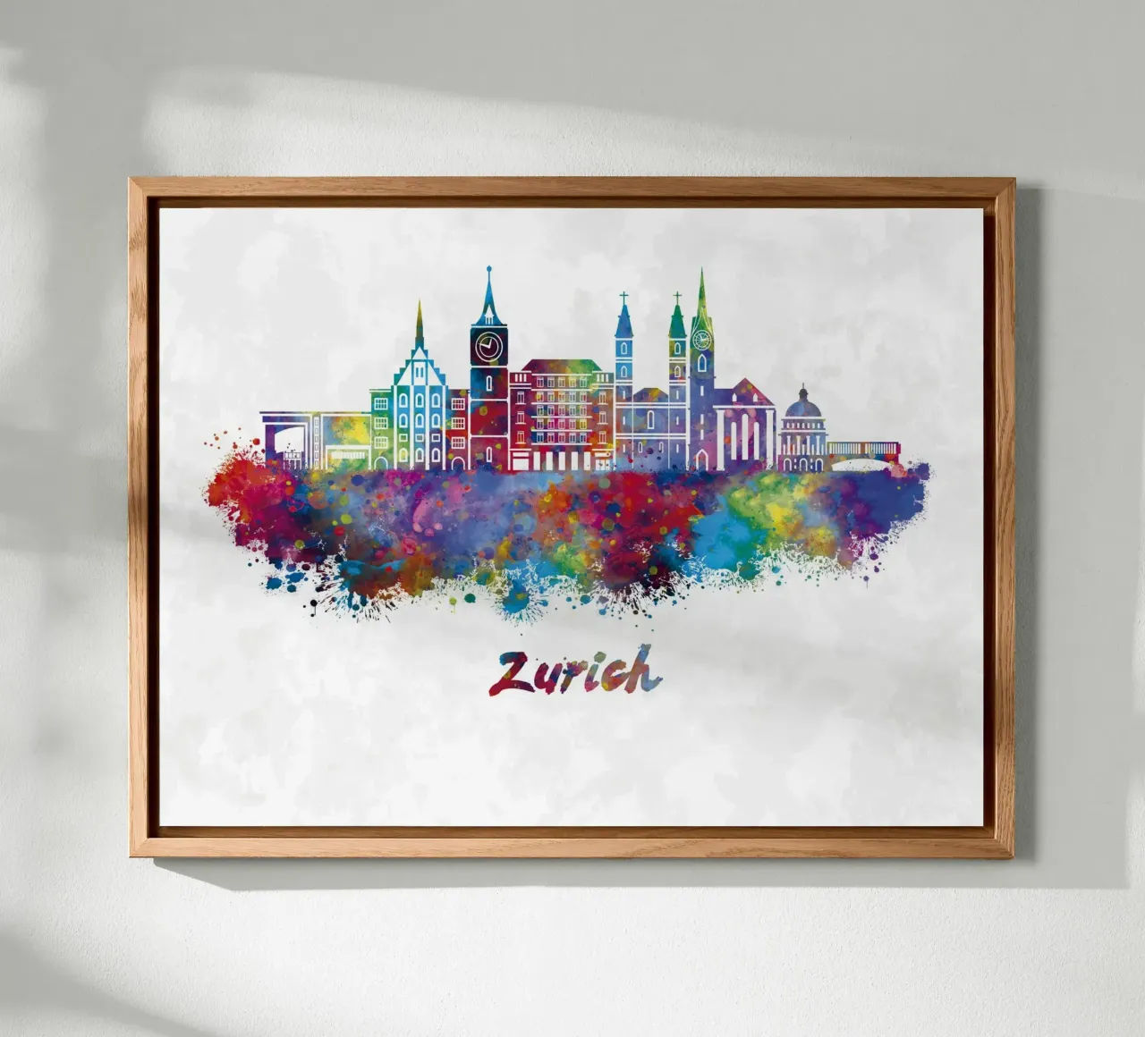 Lo skyline di Zurigo in acquerello alluminio dibond da ARTVI-SHOP