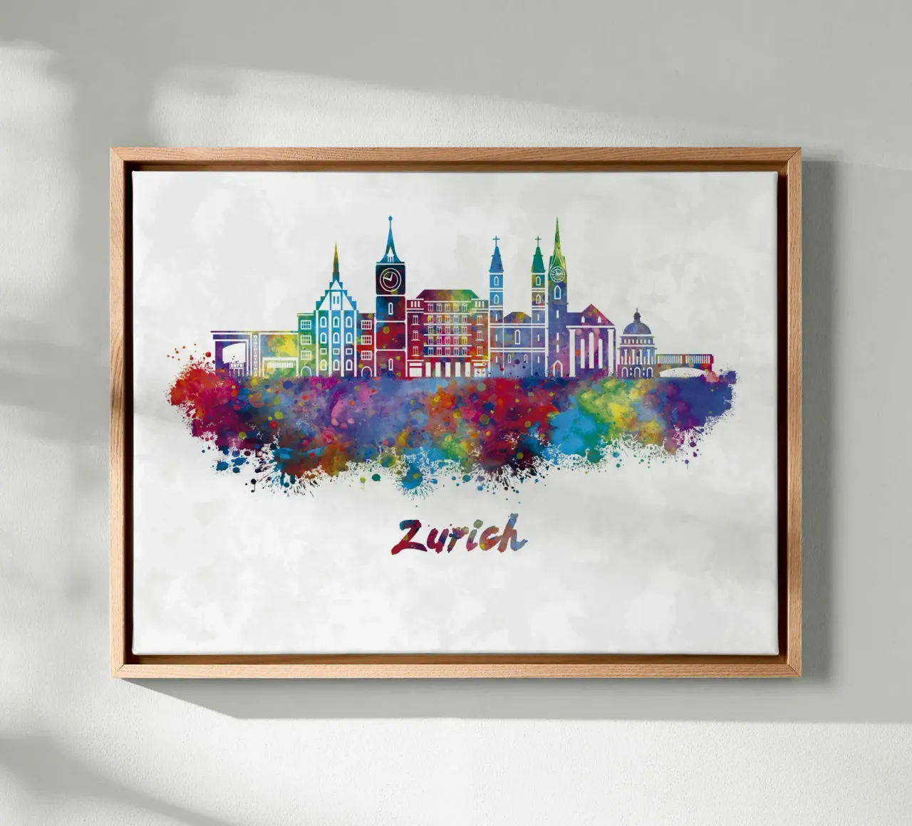 Lo skyline di Zurigo in acquerello tela con Cornice a cassetta da 🎁 ARTVI-SHOP
