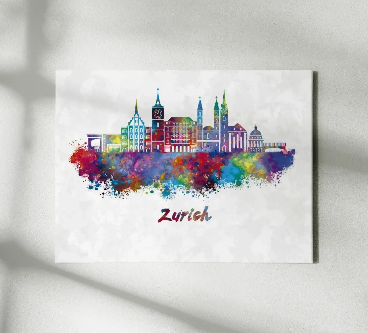 Lo skyline di Zurigo in acquerello tela con Cornice a cassetta da 🎁 ARTVI-SHOP
