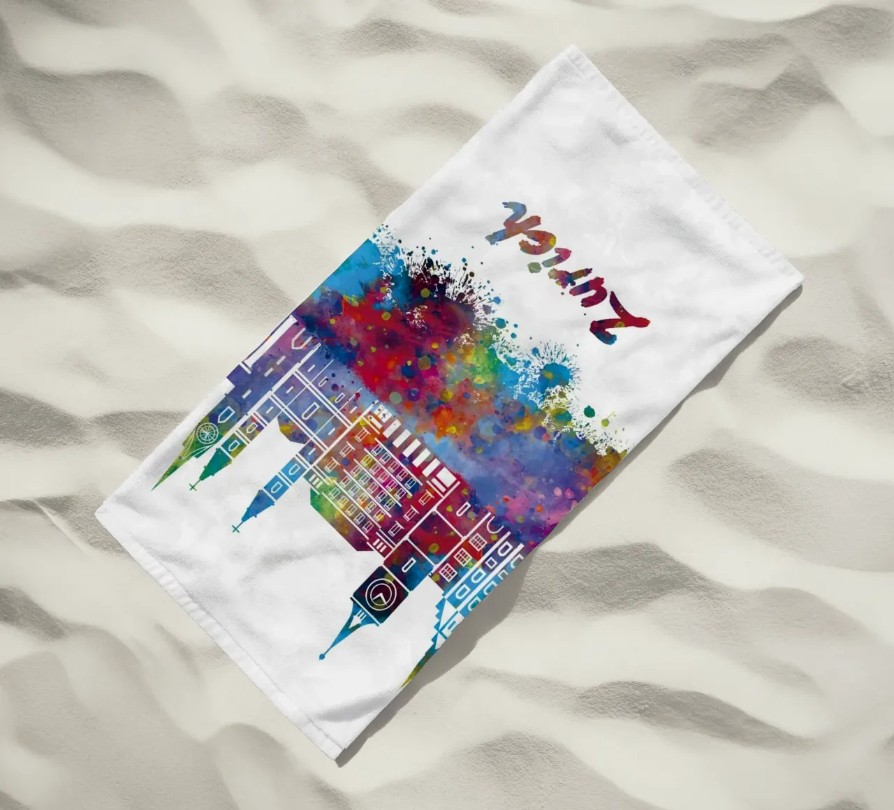 Lo skyline di Zurigo in acquerello telo mare da ARTVI-SHOP