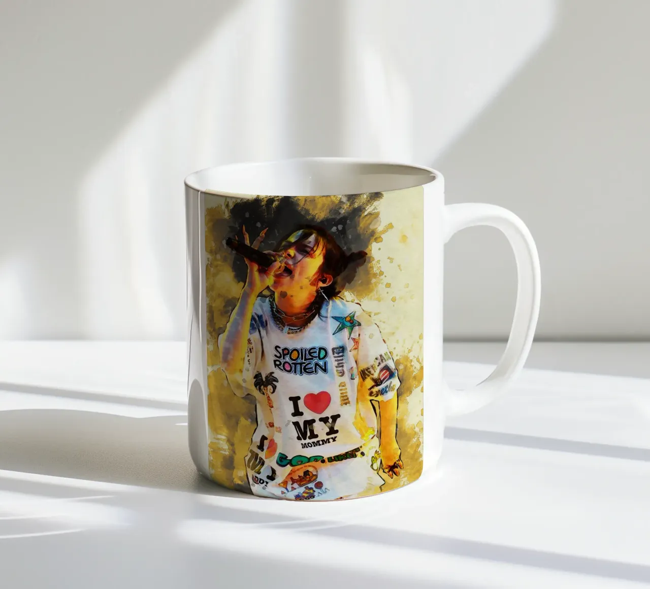 Smudge di Billie Eilish si esibisce tazza in ceramica da Gunawan Rb