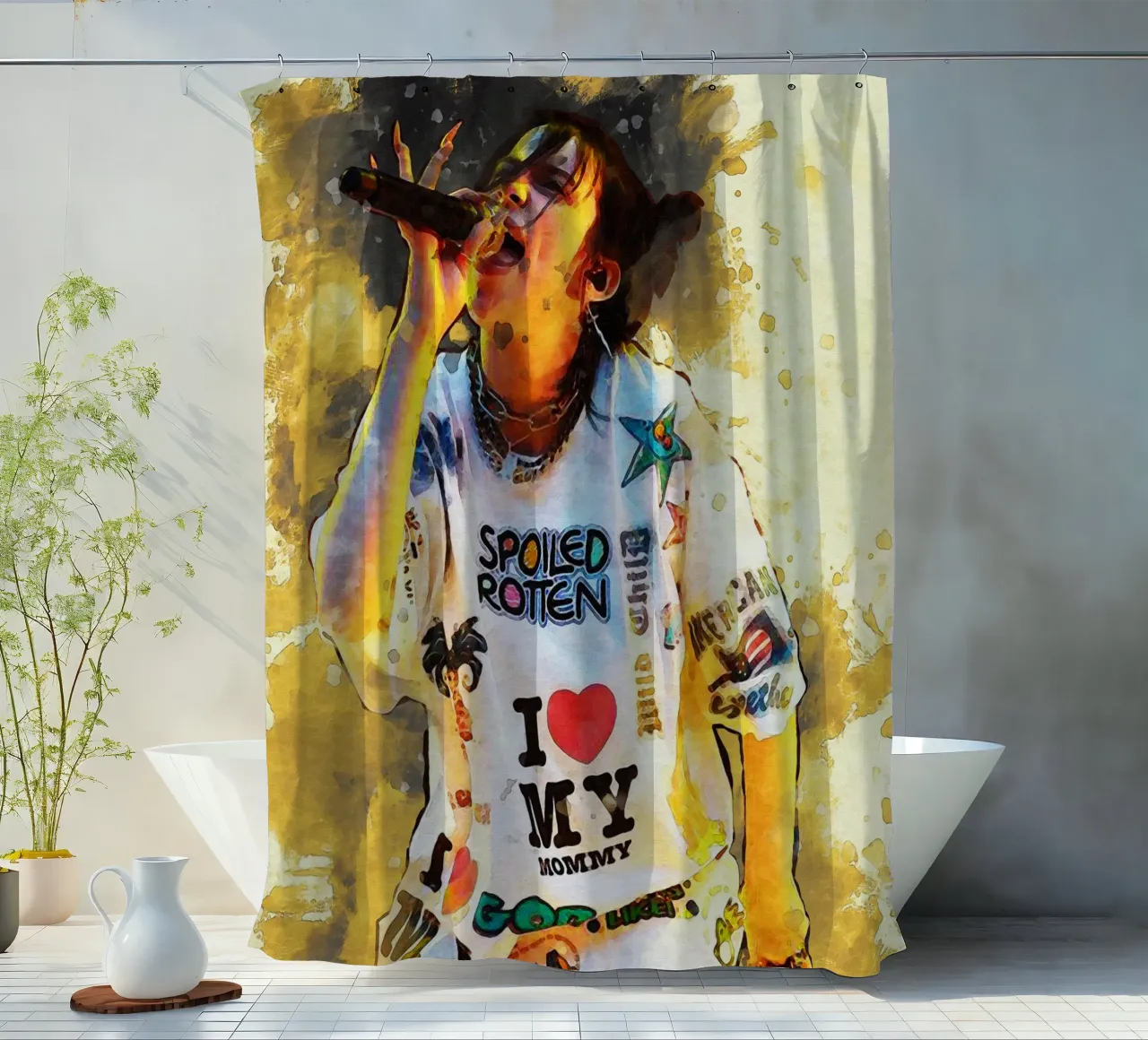 Smudge de Billie Eilish actúa cortina de baño de Gunawan Rb