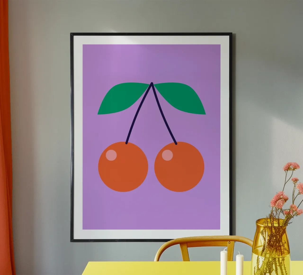 FUN Cherries poster con telaio in legno da All Colours