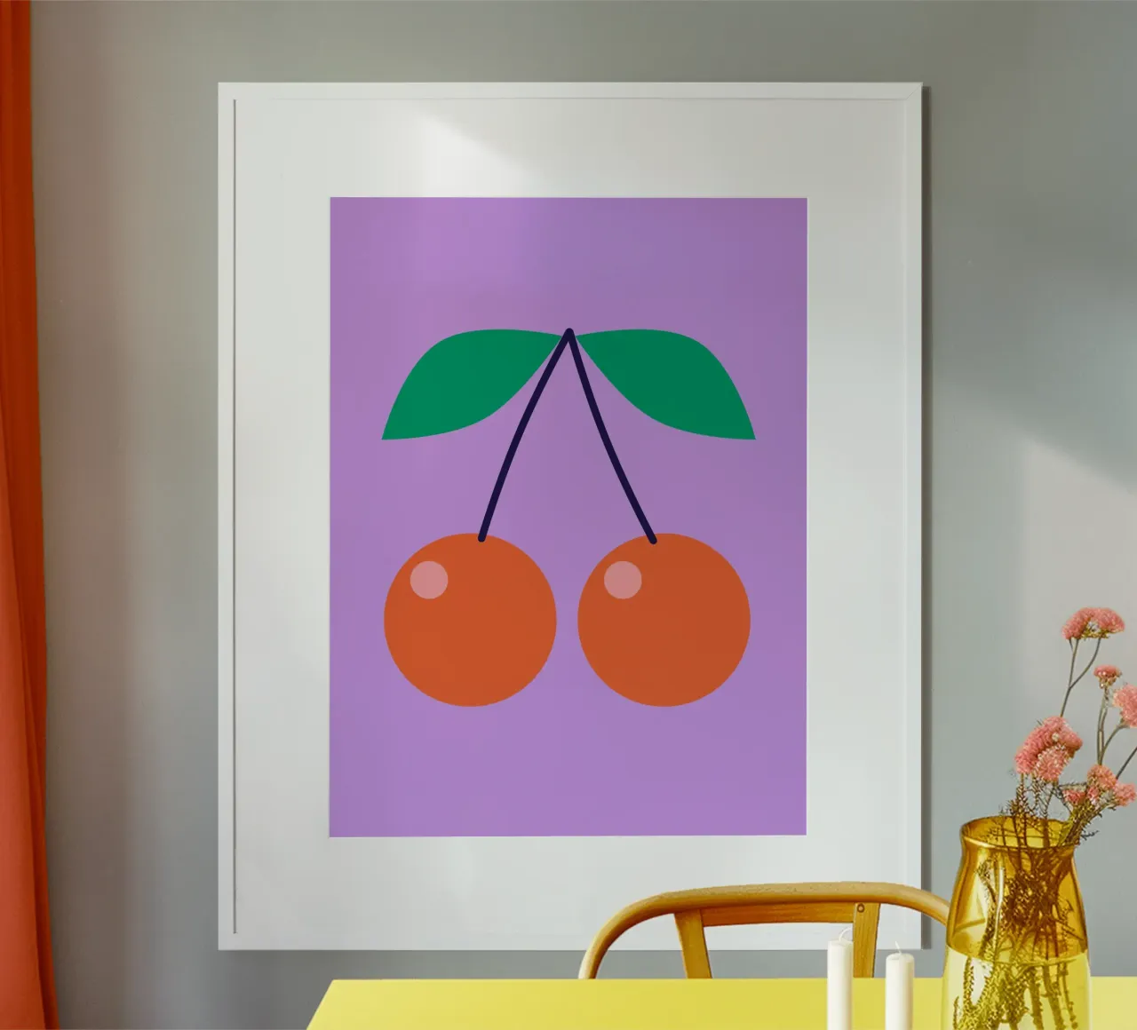 FUN Cherries poster con telaio in legno da All Colours