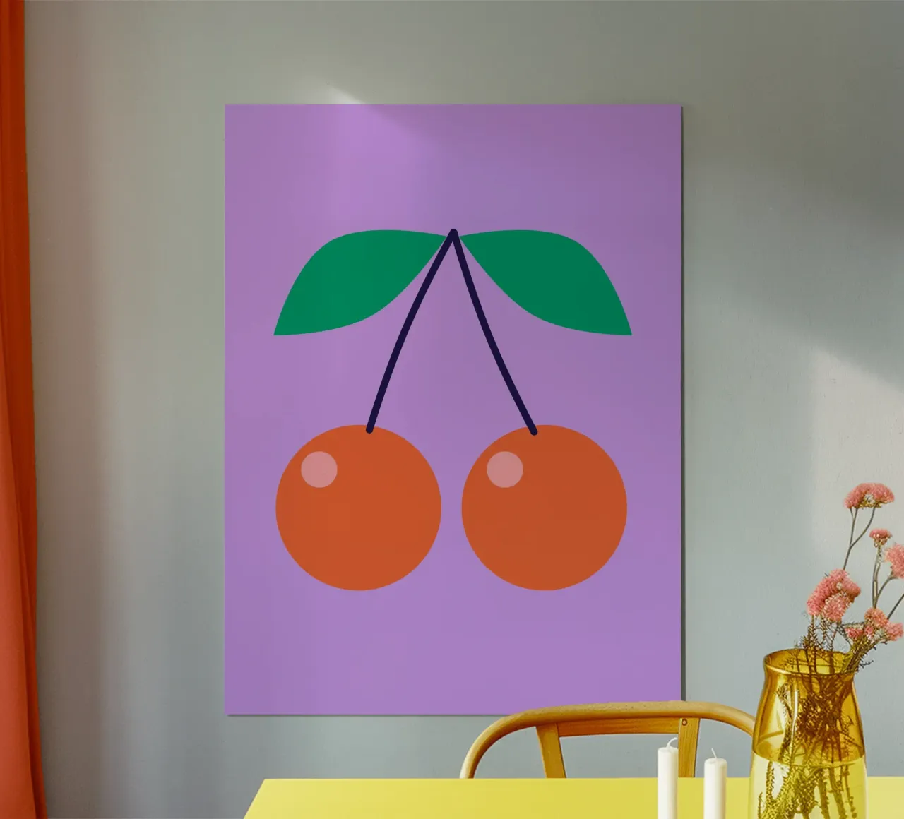 FUN Cherries poster con telaio in legno da All Colours
