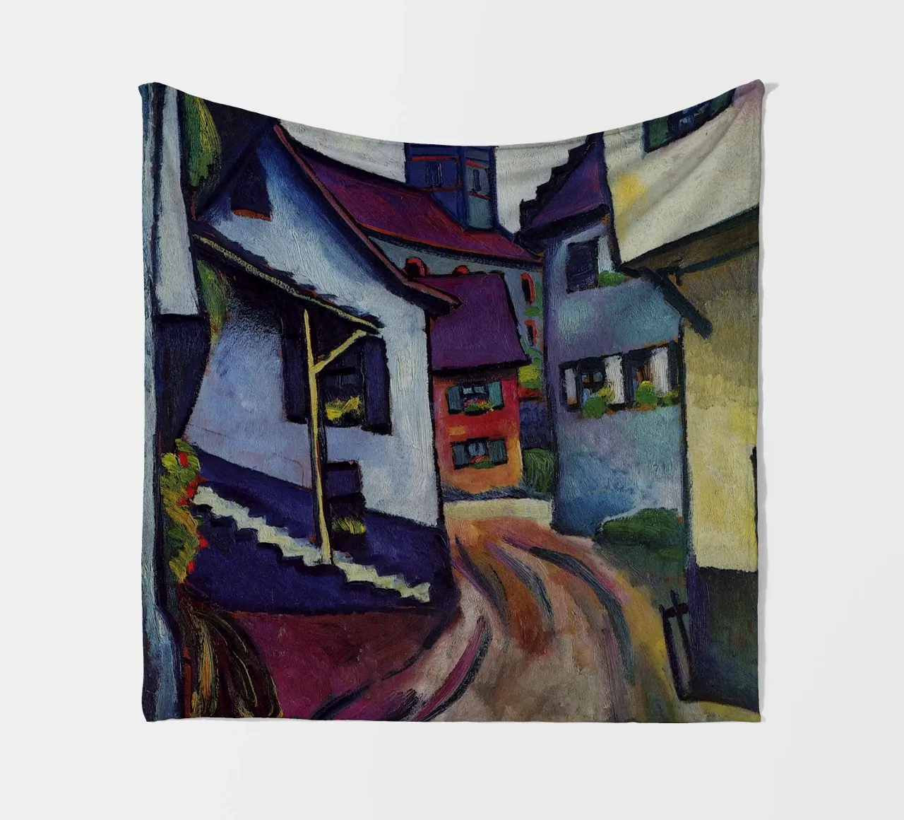 August Macke - Strada con chiesa a Kandern coperta in pile da Timeless Artworks