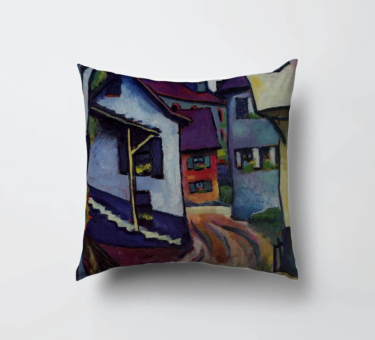 August Macke - Strada con chiesa a Kandern cuscino da Timeless Artworks
