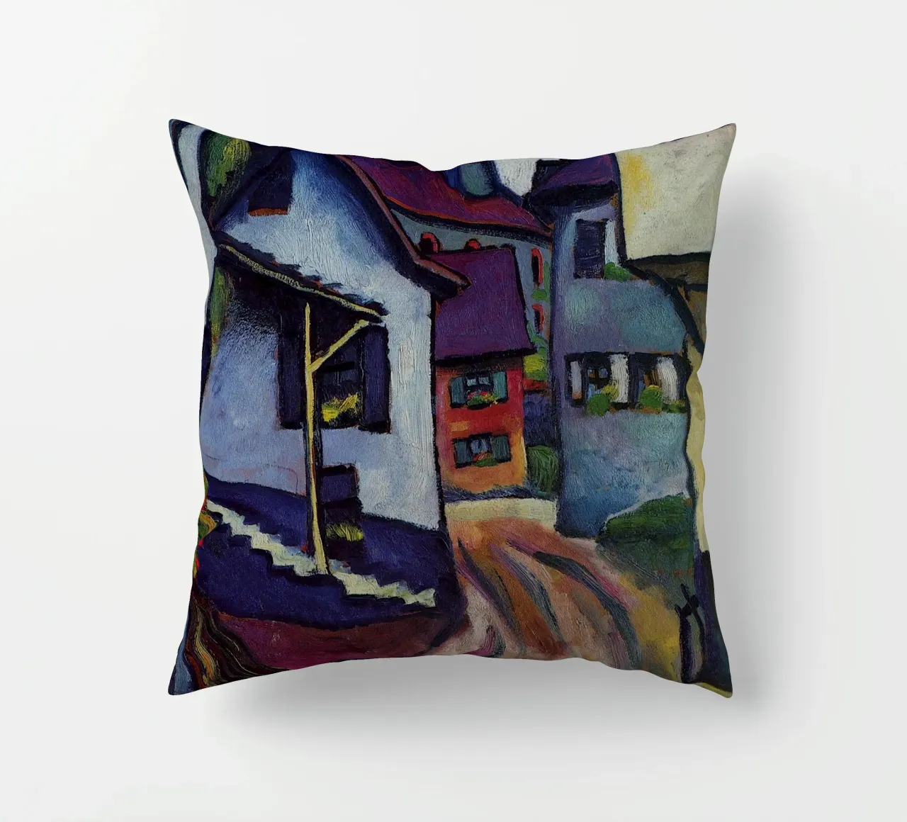 August Macke - Strada con chiesa a Kandern cuscino da Timeless Artworks