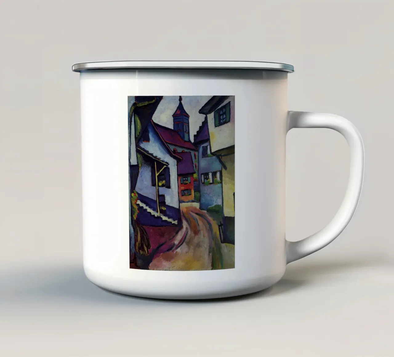 August Macke - Strada con chiesa a Kandern tazza in smalto da Timeless Artworks