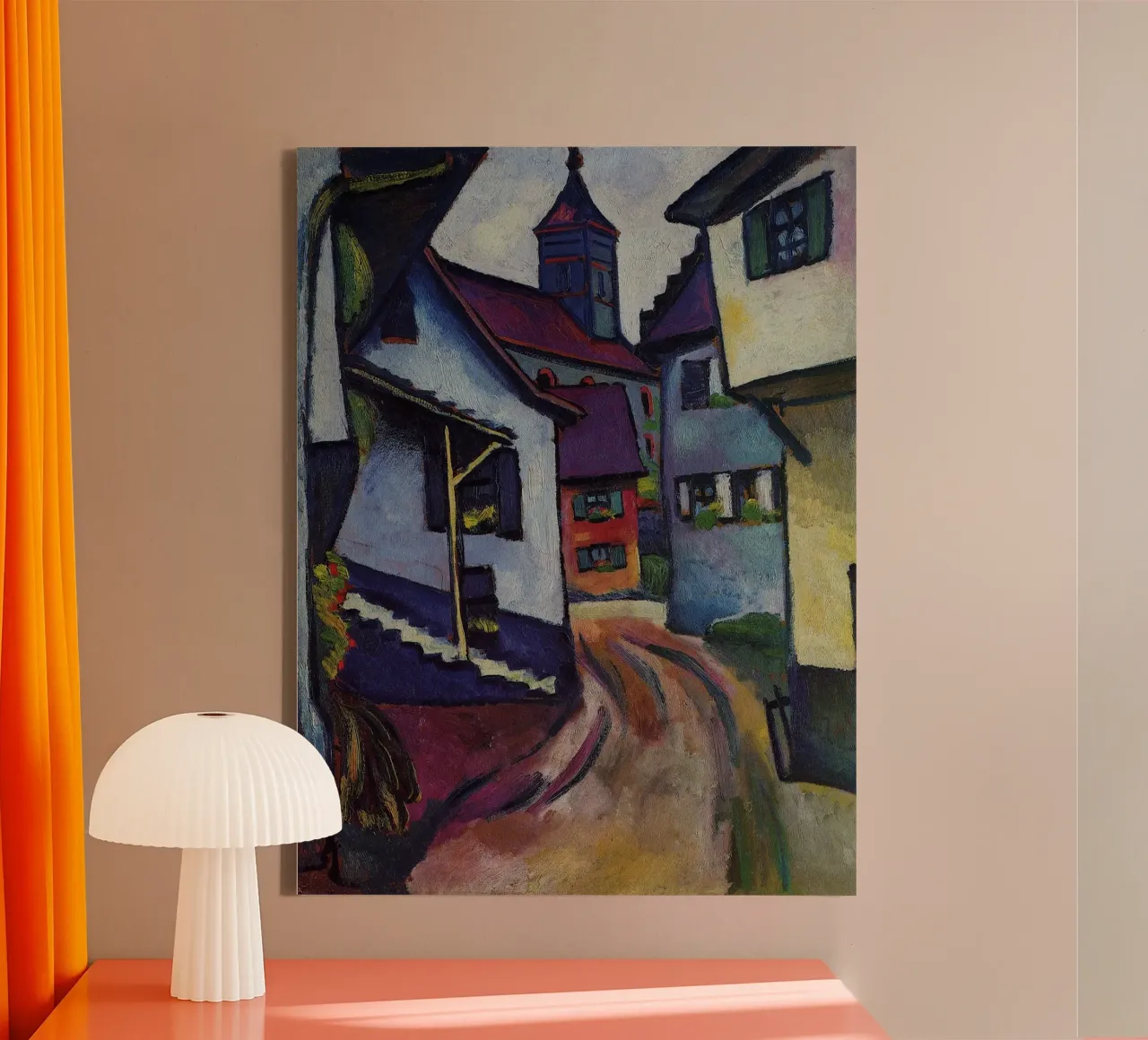 August Macke - Strada con chiesa a Kandern tela con Cornice a cassetta da Timeless Artworks