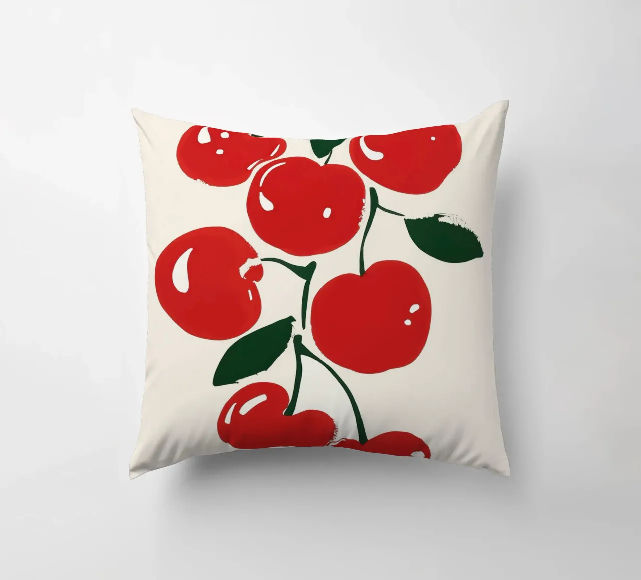 Vibrant Red Cherries Illustration decorative cushion by Melloi Art Print