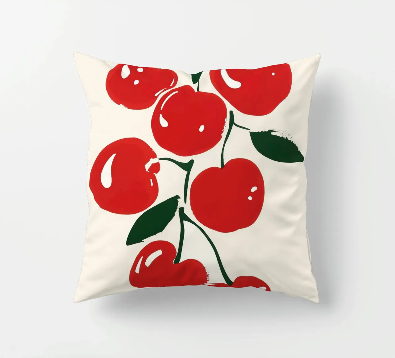 Vibrant Red Cherries Illustration decorative cushion by Melloi Art Print