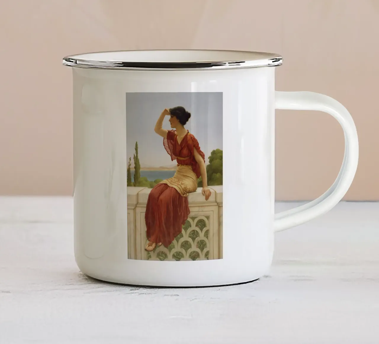 John William Godward - Il segnale tazza in smalto da Timeless Artworks
