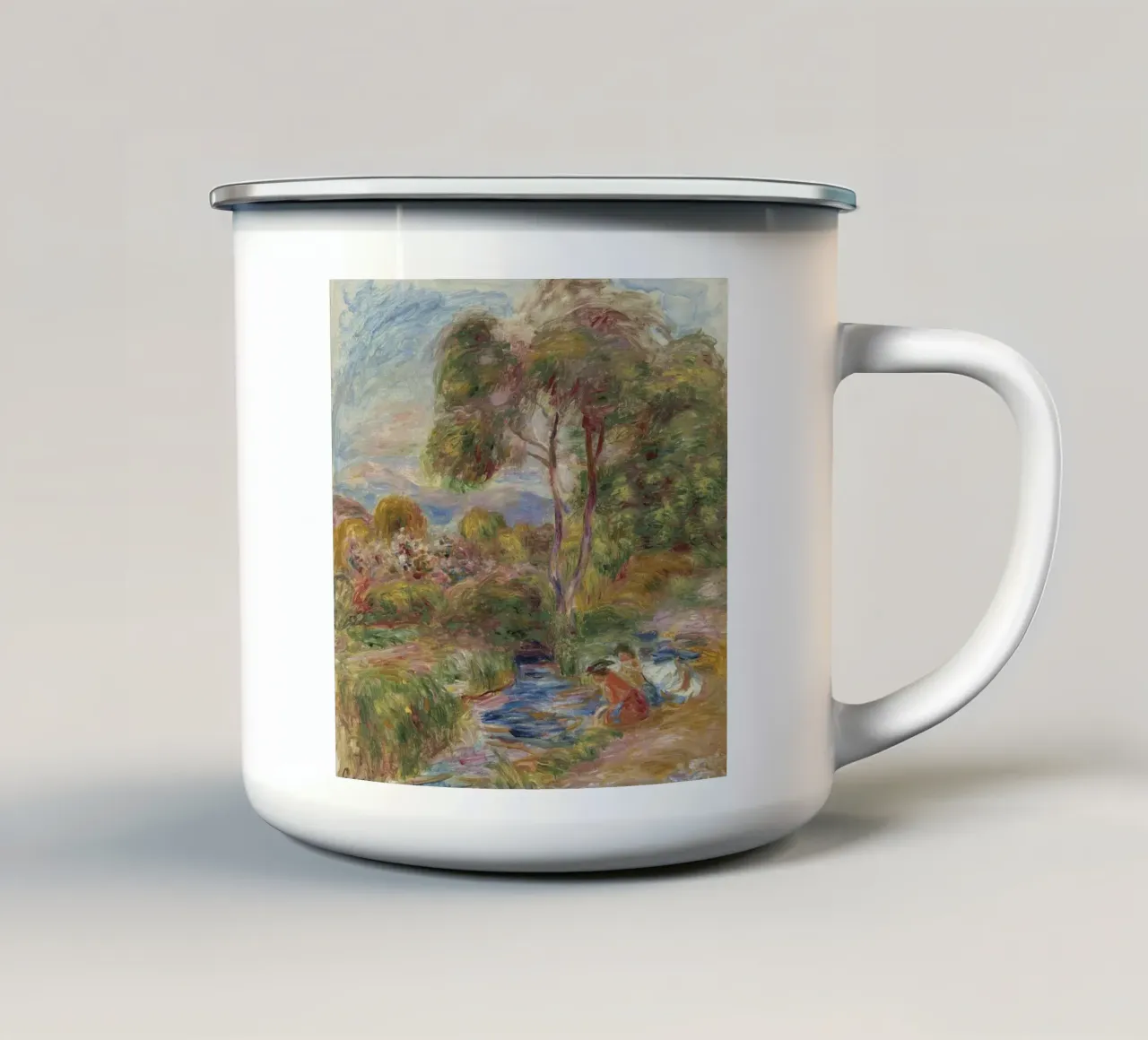 Pierre-Auguste Renoir - Landschap in Zuid-Frankrijk emaille mok van Timeless Artworks