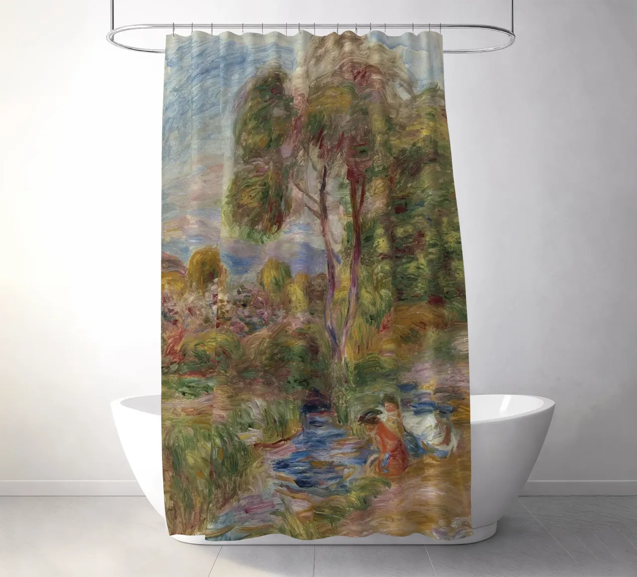 Pierre-Auguste Renoir - Landschap in Zuid-Frankrijk douchegordijn van Timeless Artworks