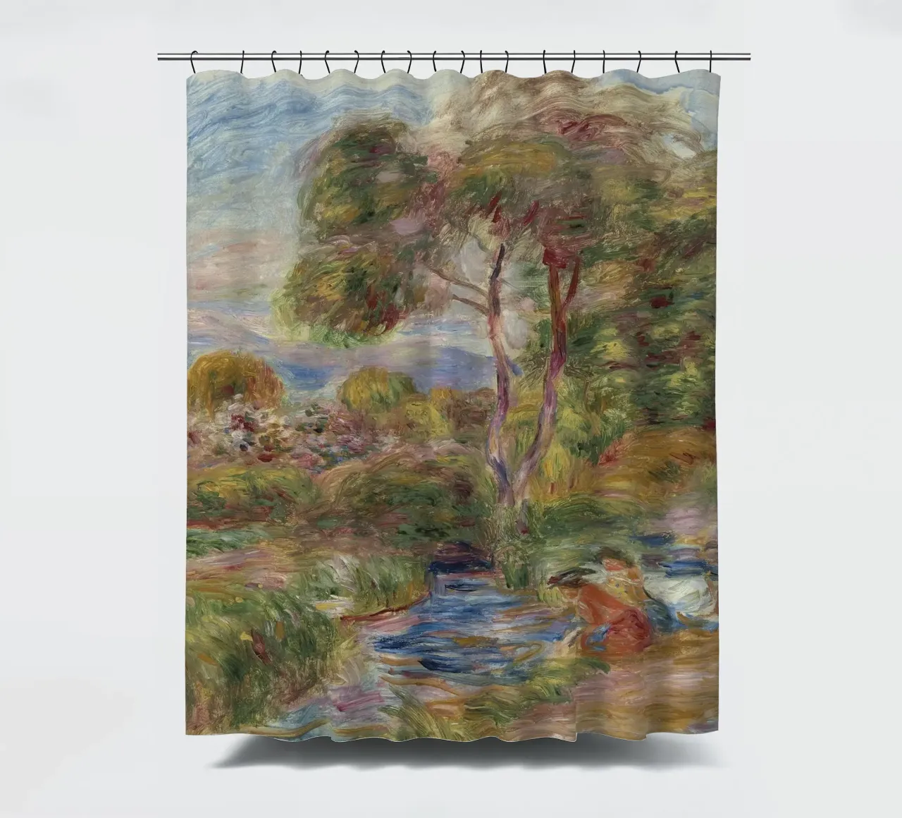 Pierre-Auguste Renoir - Landschap in Zuid-Frankrijk douchegordijn van Timeless Artworks