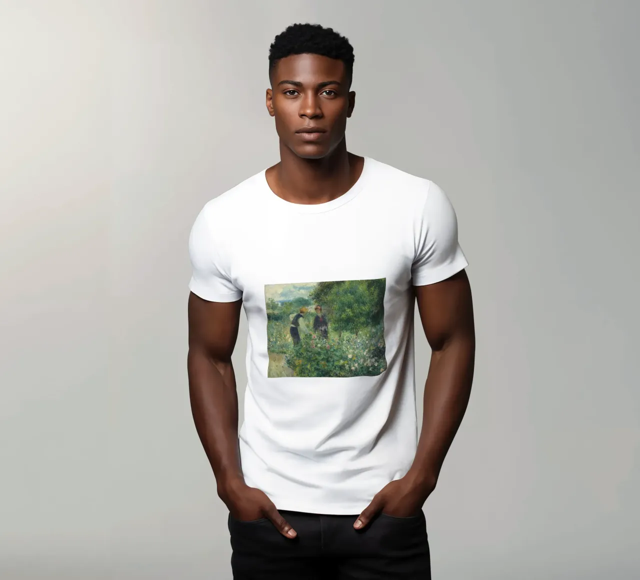 Pierre-Auguste Renoir - Bloemen plukken t-shirt van Timeless Artworks