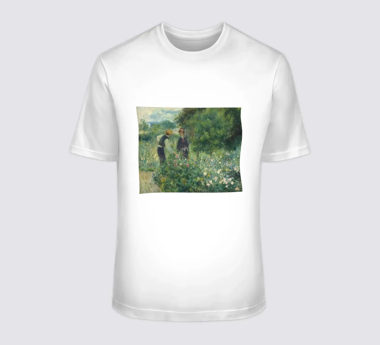 Pierre-Auguste Renoir - Bloemen plukken t-shirt van Timeless Artworks