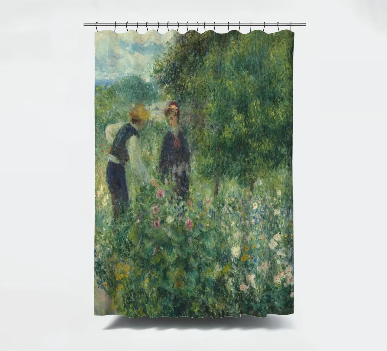 Pierre-Auguste Renoir - Picking flowers shower curtain by Timeless Artworks