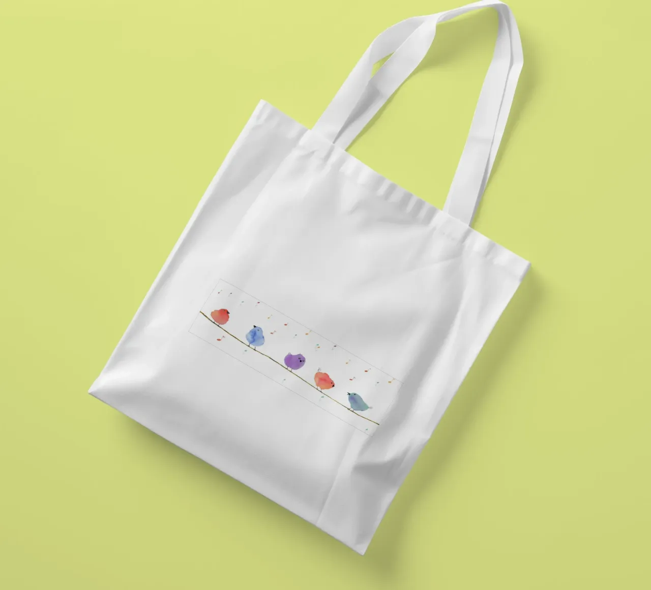Fünf Vögelchen auf einem Ast borsa in juta da Farbwelten