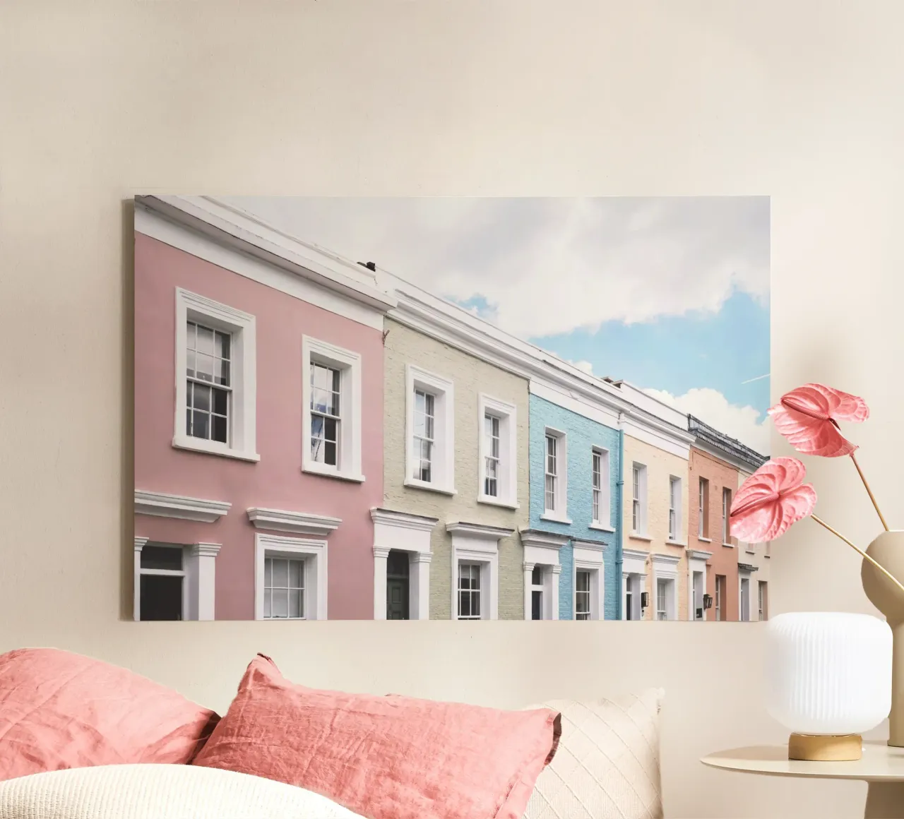 Londra, Inghilterra I Facciate di case dai colori pastello tela con Cornice a cassetta da Julie Travel Photography