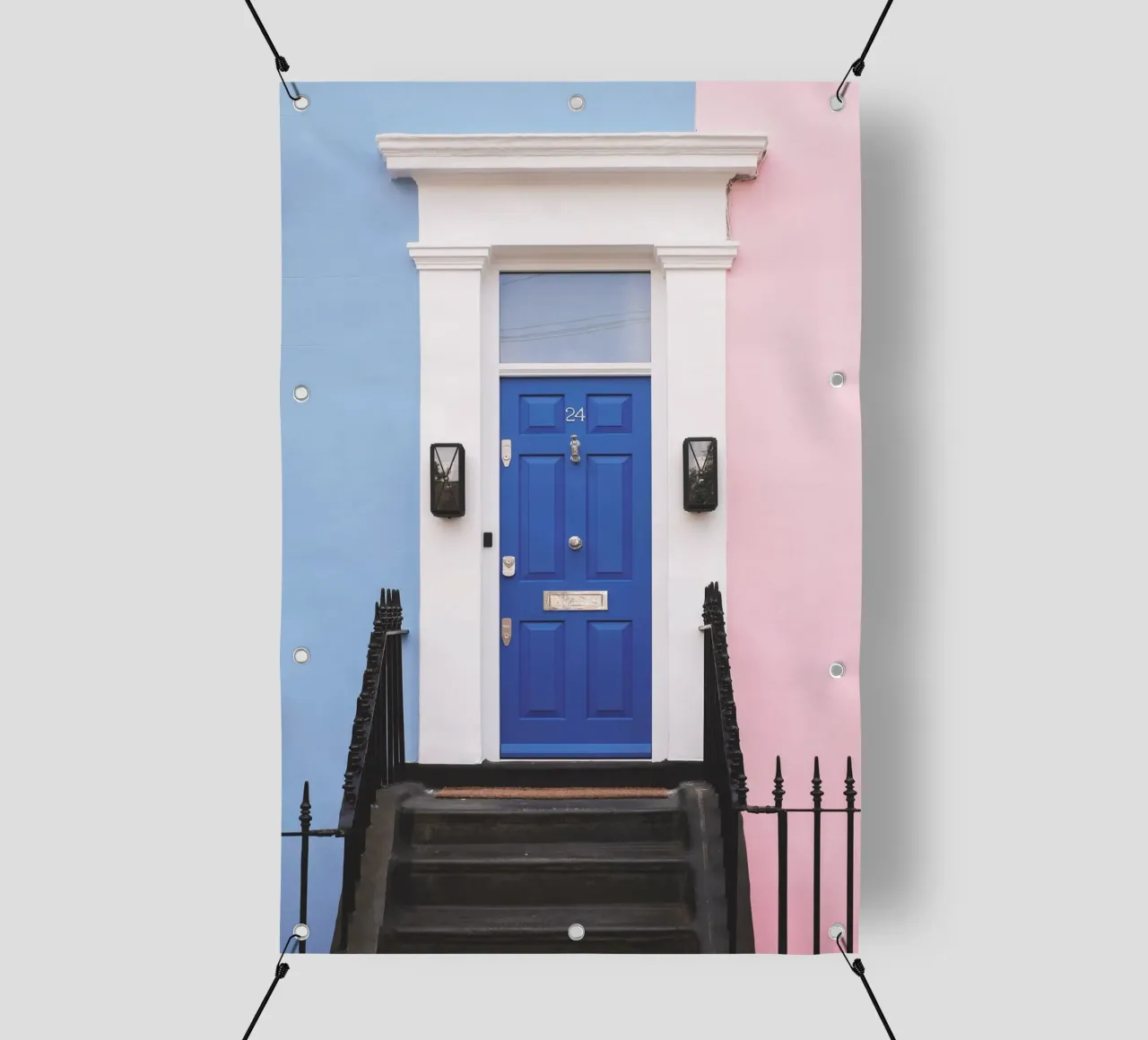Londra, Inghilterra I Porta rosa pastello blu a Notting Hill telo in pvc da Julie Travel Photography