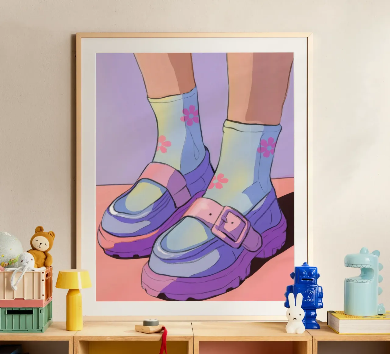 Sinfonia di scarpe pastello poster con telaio in plastica da Prism Palette