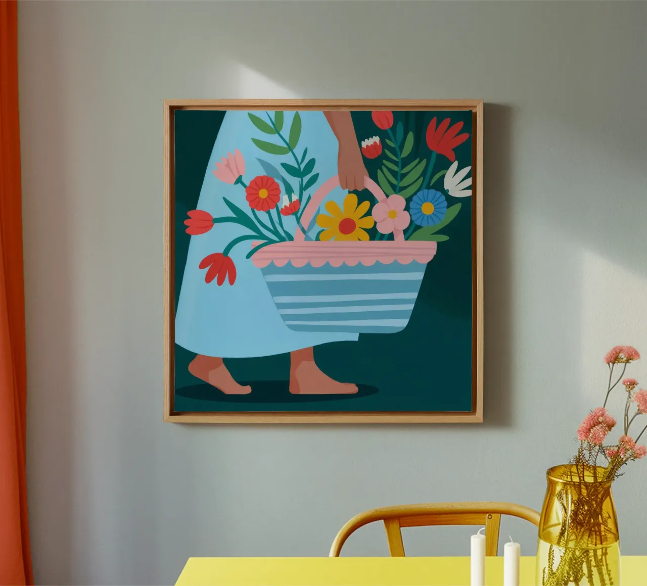 Bloemenmand rapsodie canvas met Baklijst van Prism Palette