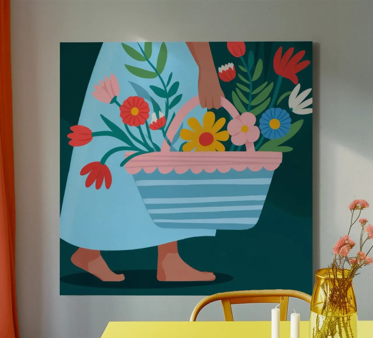 Bloemenmand rapsodie canvas met Baklijst van Prism Palette
