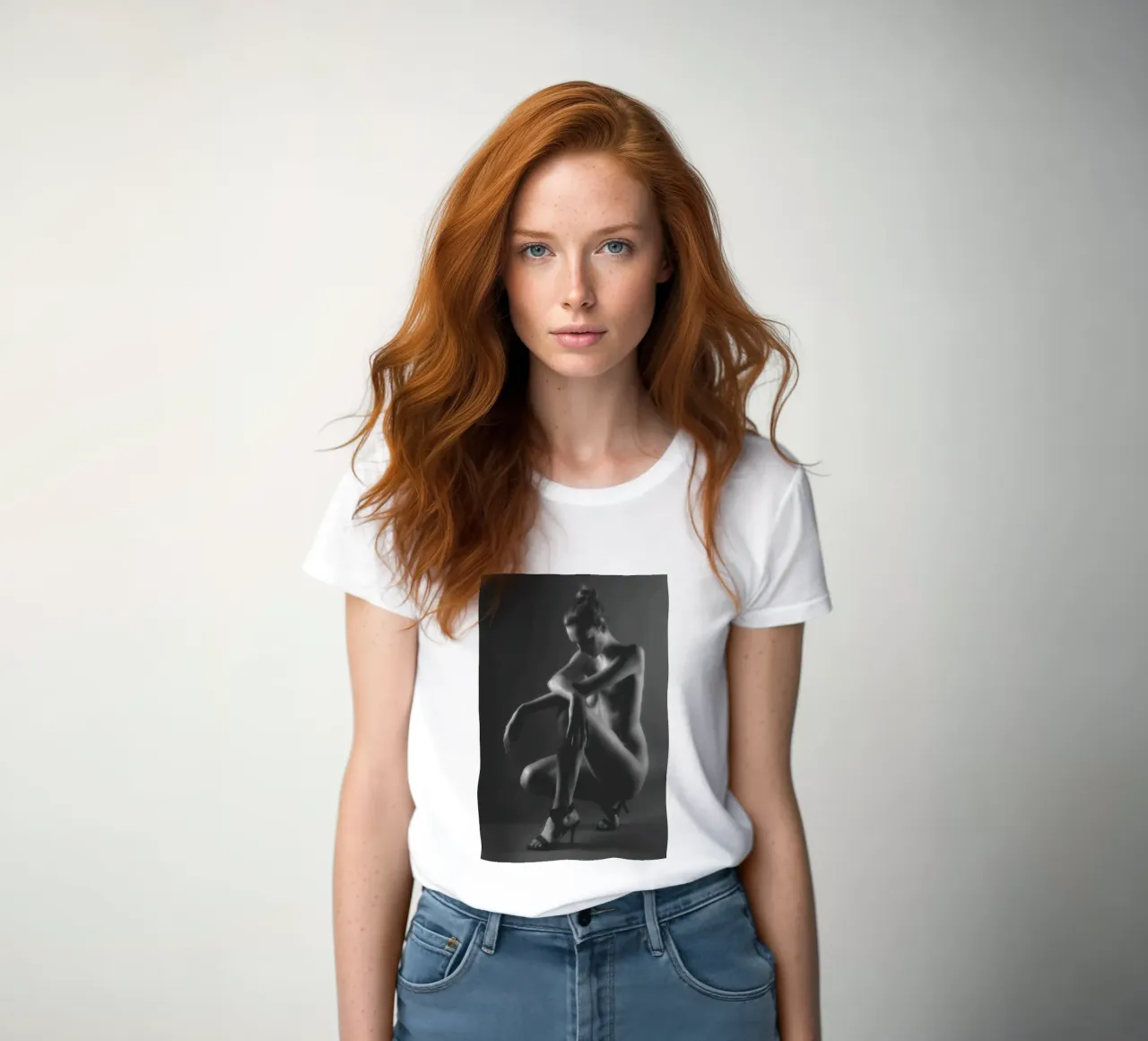 Crouching Nude women's fitted t-shirt by Dave Hare Photography