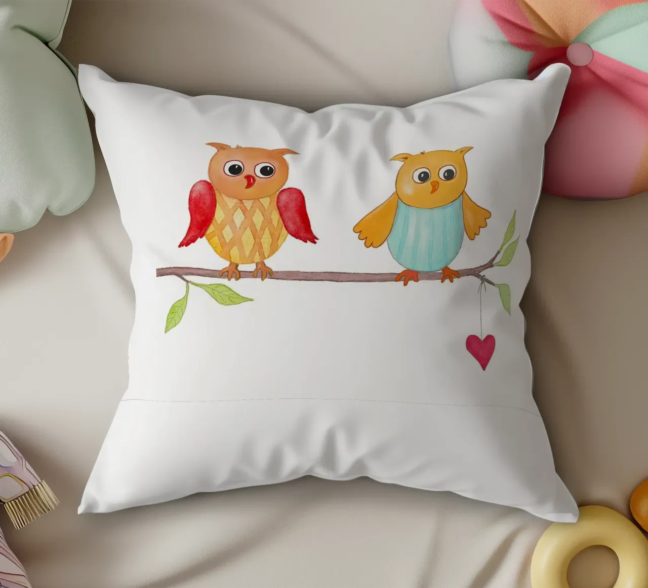 Eulen auf einem Zweig cuscino da Farbwelten