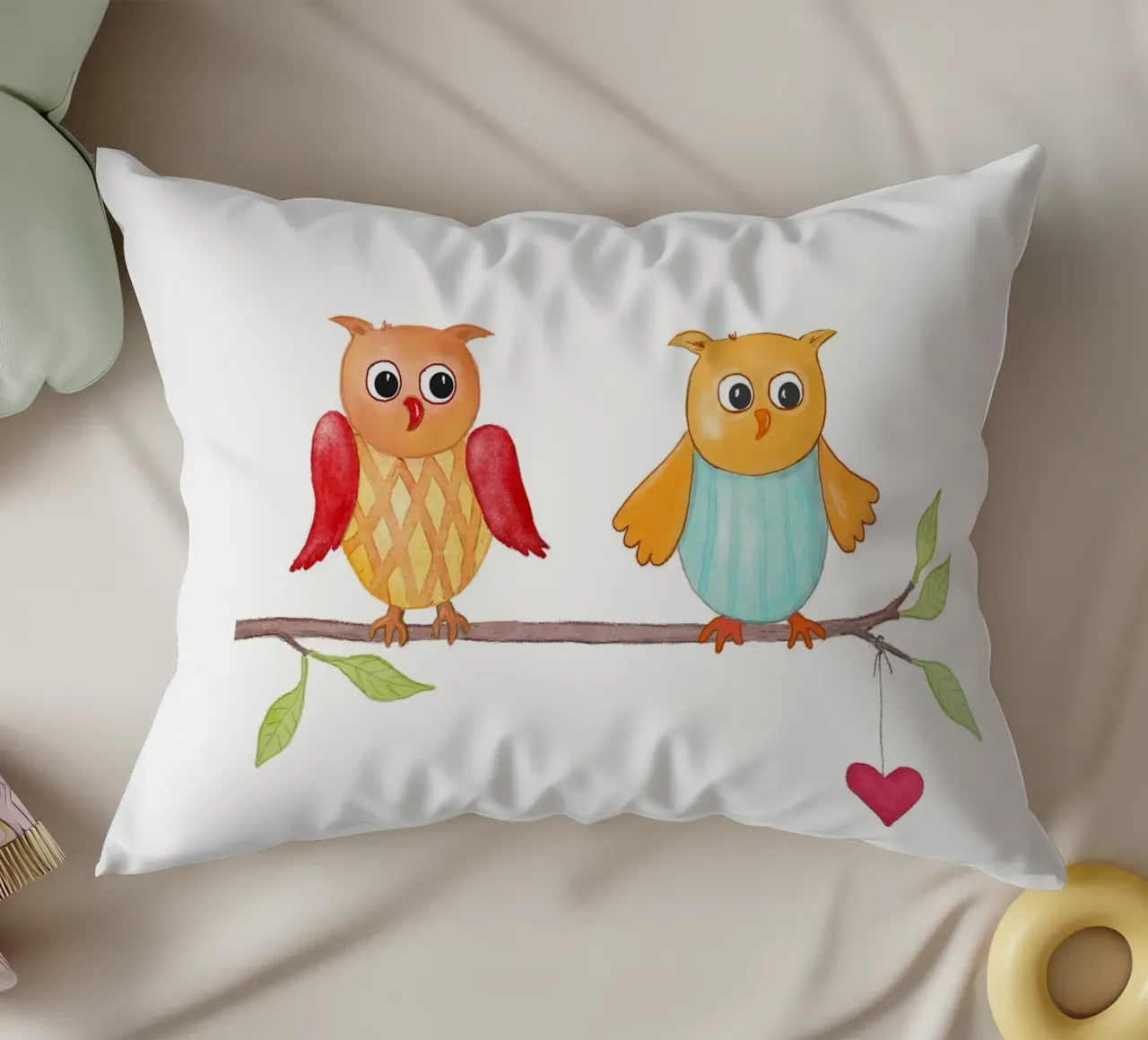 Eulen auf einem Zweig cuscino da Farbwelten