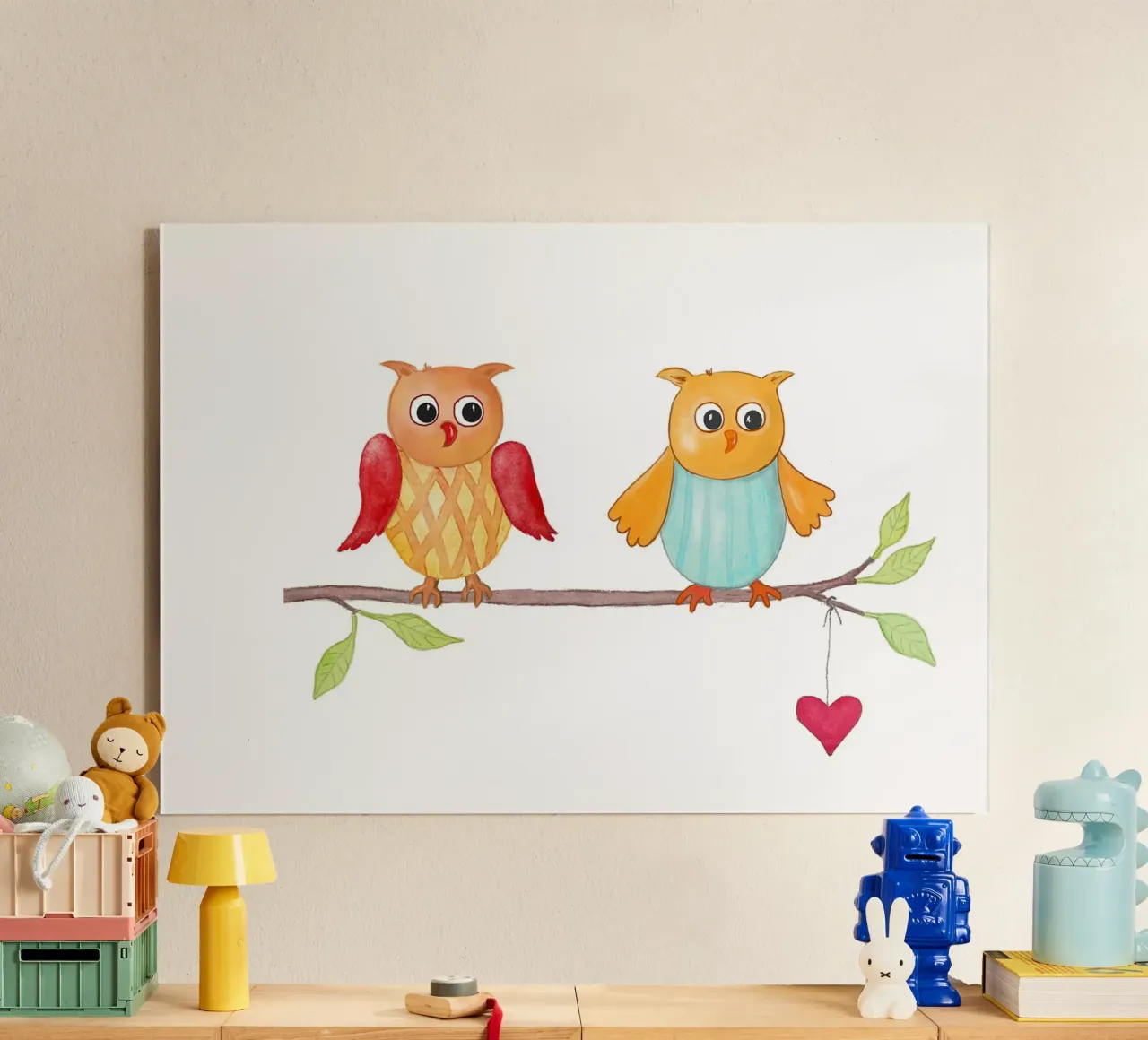 Eulen auf einem Zweig acrylic glass by Farbwelten