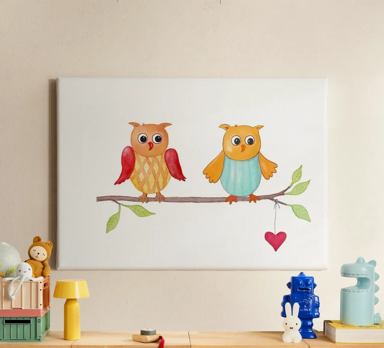 Eulen auf einem Zweig tela da Farbwelten