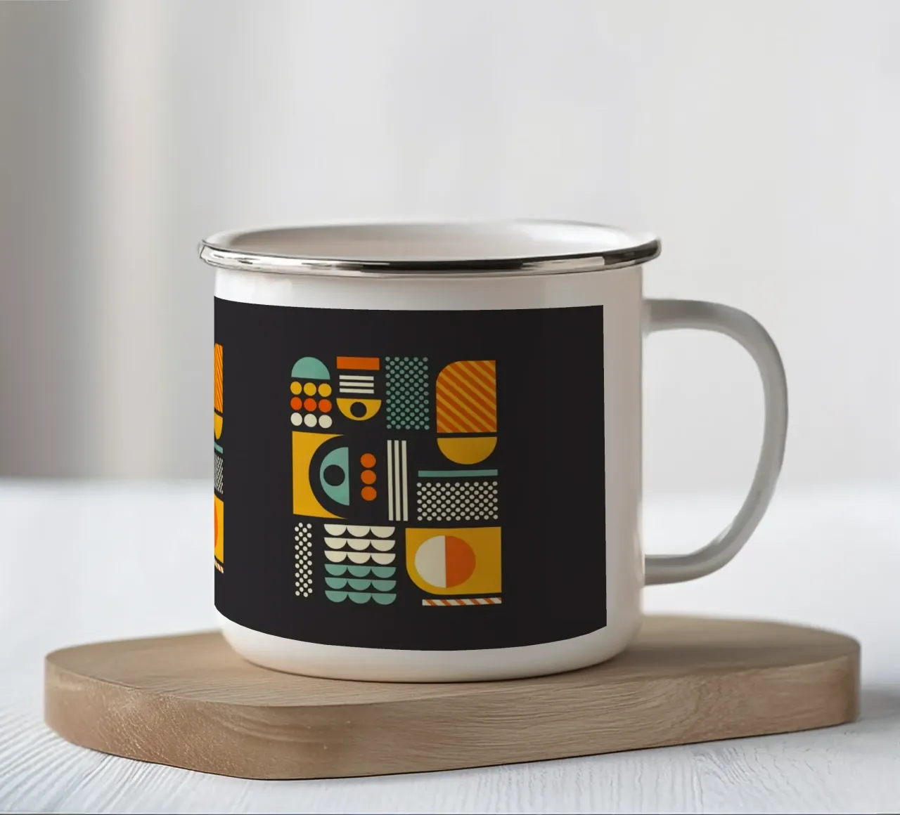 Bauhaus Geometrisch Patroon Kunstdruk - Donkergrijs & Aardetint emaille mok van showmemars
