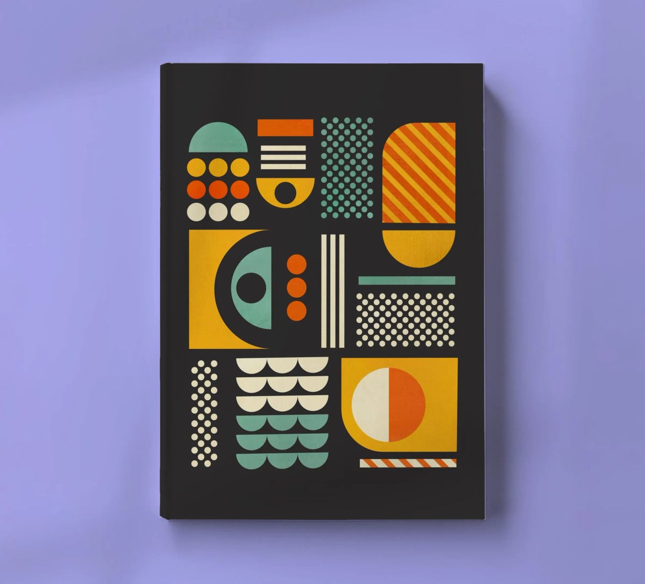 Bauhaus Geometric Pattern Art Print - Dark Gray & Earth Tone notebook by showmemars