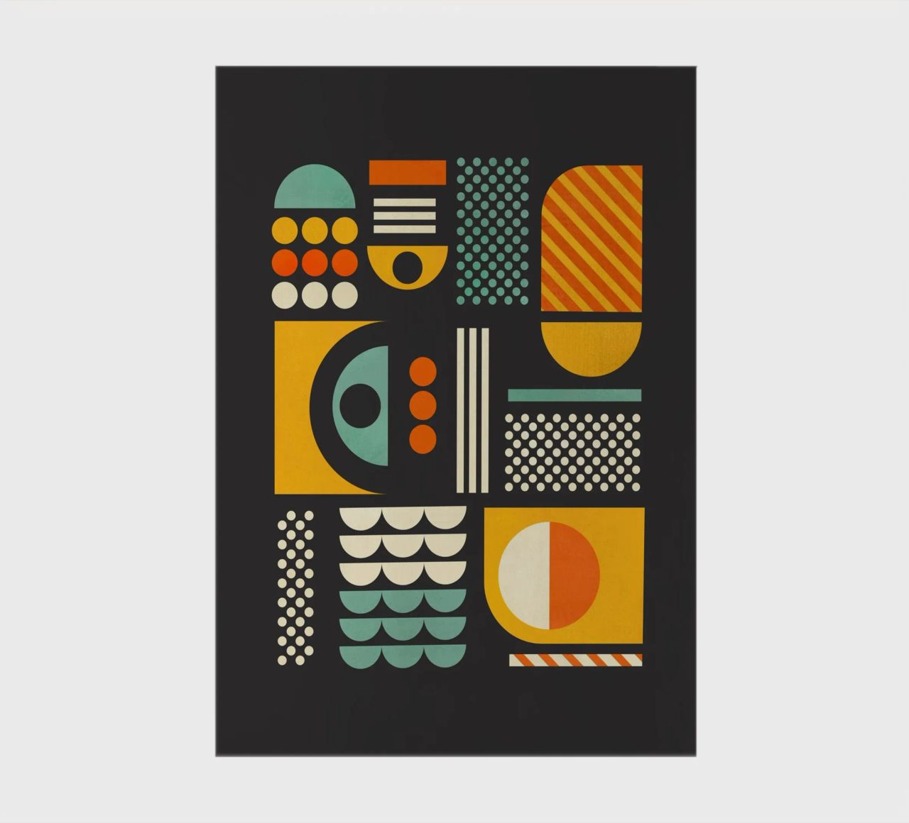 Bauhaus Geometric Pattern Art Print - Dark Gray & Earth Tone notebook by showmemars