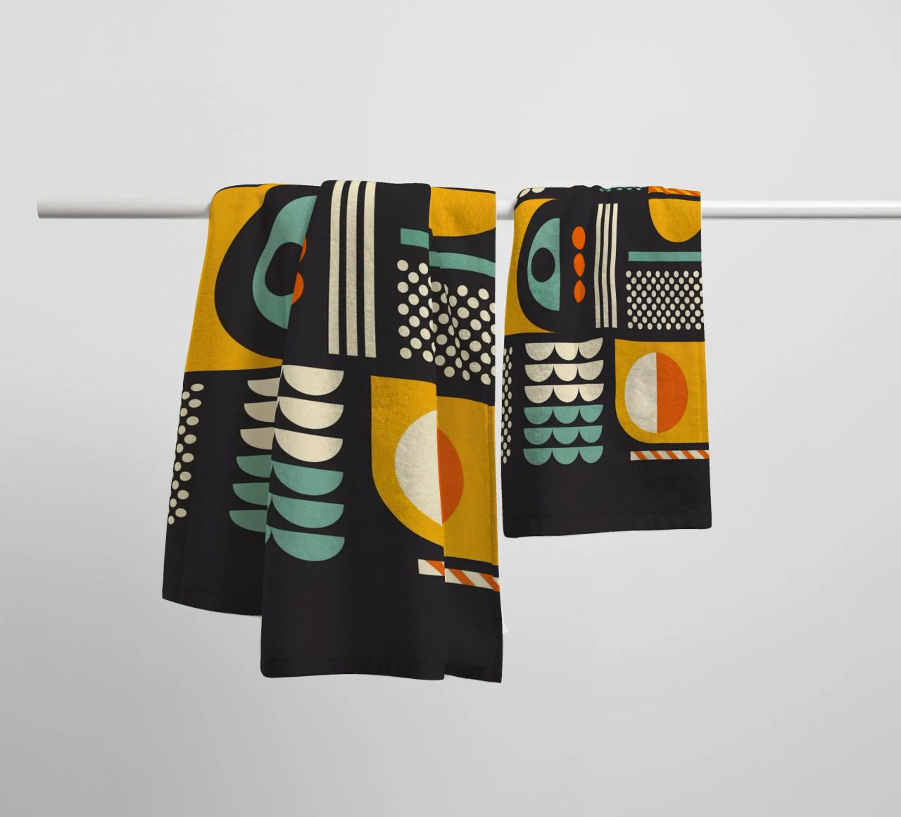 Bauhaus Geometric Pattern Art Print - Dark Gray & Earth Tone towel by showmemars