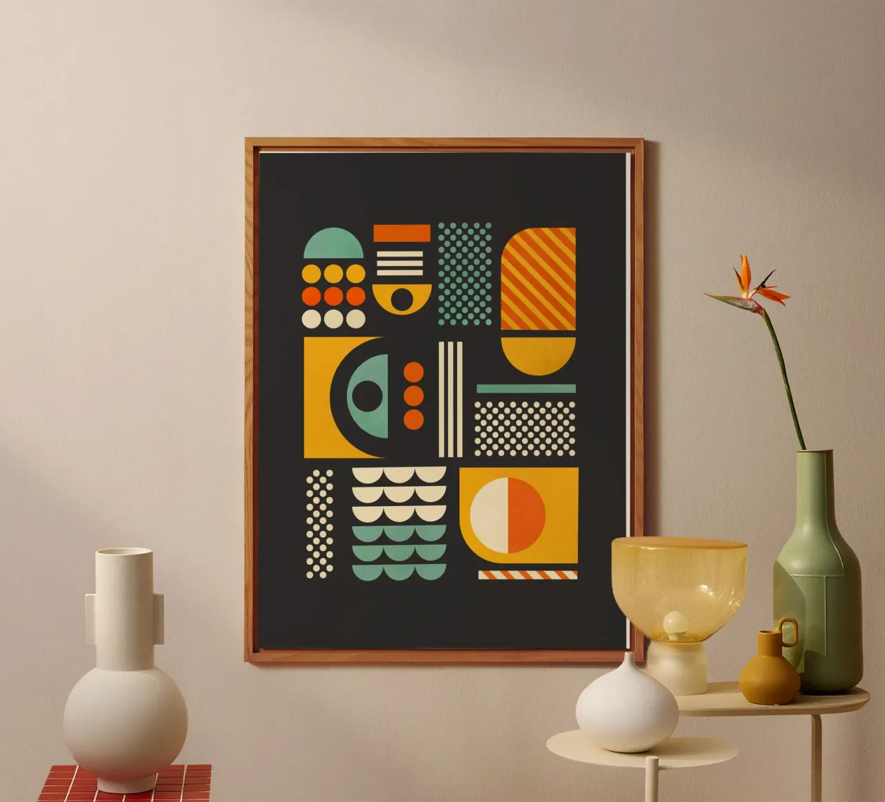 Impression d'art Bauhaus à motifs géométriques - Gris foncé et tons de terre panneau forex de showmemars