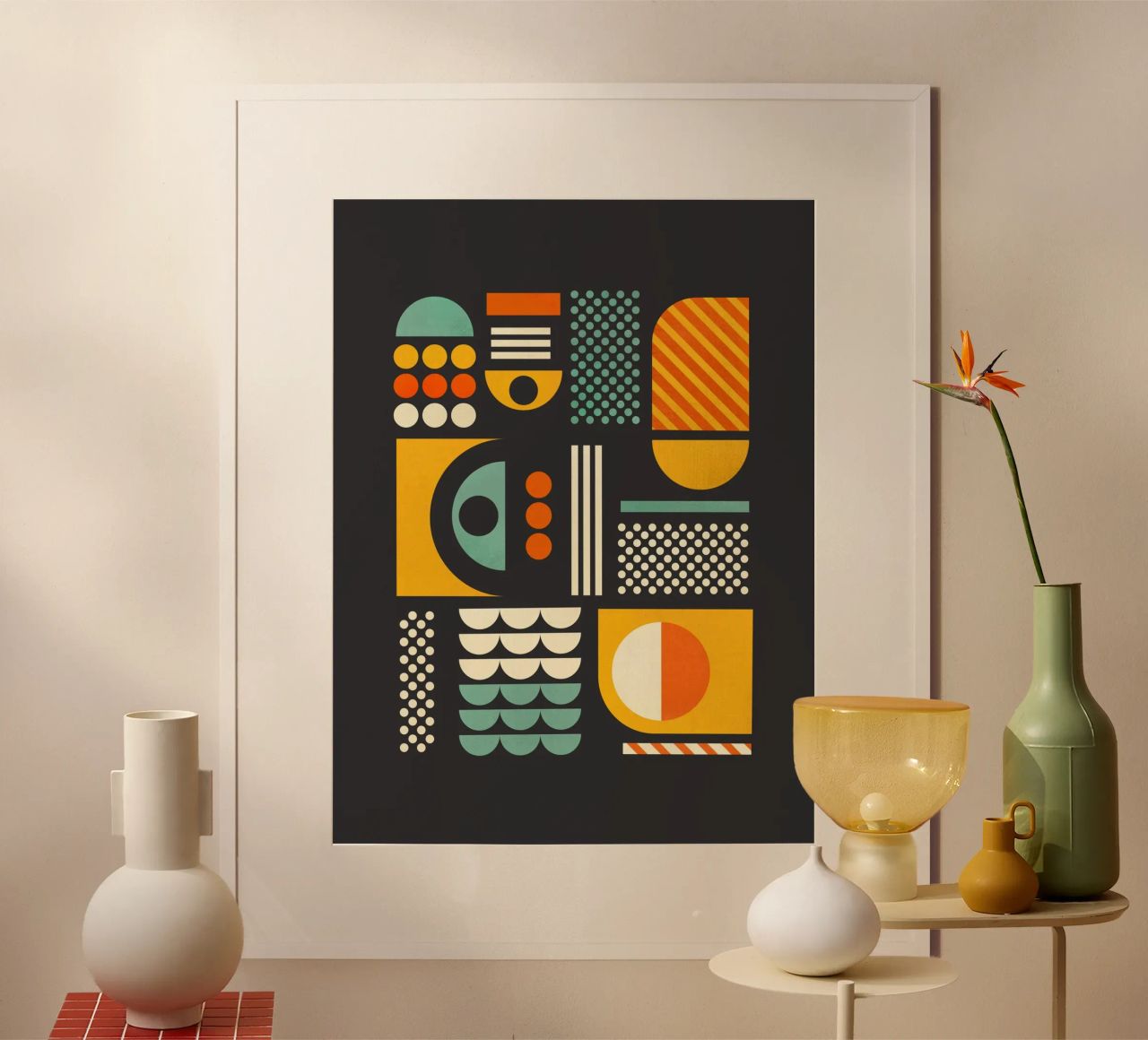 Impression d'art Bauhaus à motifs géométriques - Gris foncé et tons de terre poster de showmemars