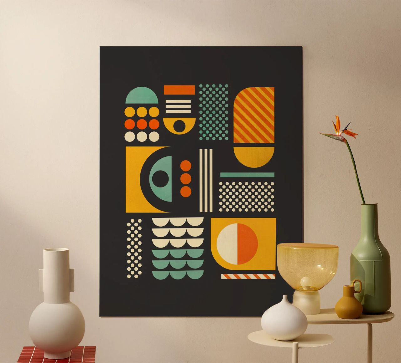 Impression d'art Bauhaus à motifs géométriques - Gris foncé et tons de terre poster de showmemars